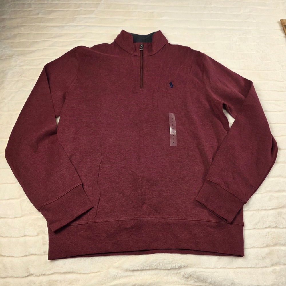 Polo Ralph Lauren Luxury Jersey Quarter Zip Pullover Sweater Mens M Burgandy